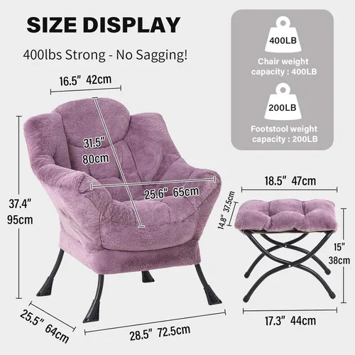 Miniatura 2 de Tiita - Silla perezosa con otomana, moderna y grande, sillón de ocio con silla de lectura de sofá, con reposapiés para recámara, sala de estar