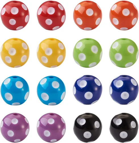 Craftdady 80 cuentas acrílicas de 0.787 in con patrón de lunares, 10 colores opacos, cuentas redondas focales de chicle, cuentas espaciadoras