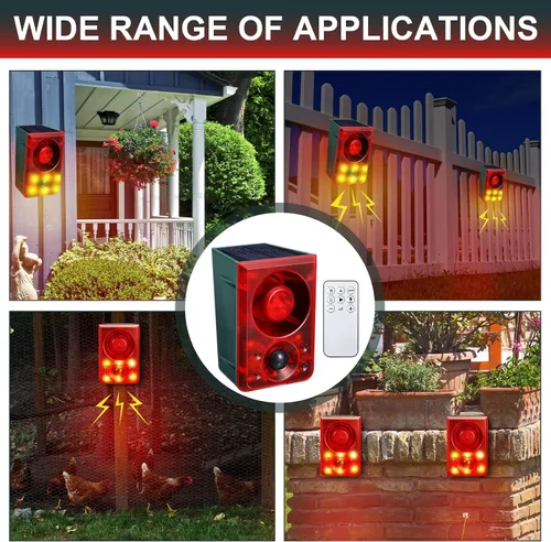 Miniatura 3 de Qualirey Sensor de movimiento solar para exteriores, alarma disuasoria de animales, sonido de disparo, alarma de ladridos de perro, generador