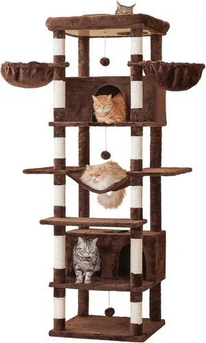 Miniatura 10 de MWPO - Árbol grande para gatos, torre de 67.7 pulgadas de altura para gatos de interior con 2 condominios, soporte de varios niveles con 3 hamacas