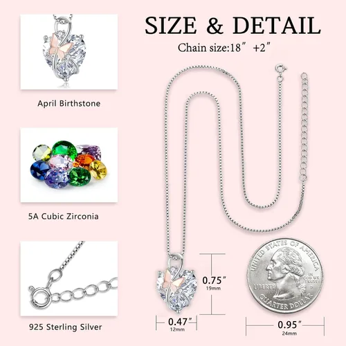 Miniatura 5 de Oskani Collares de corazón de mariposa para mujer, plata de ley 925 5A con circonita cúbica y piedra natal, regalo de joyería, aniversario