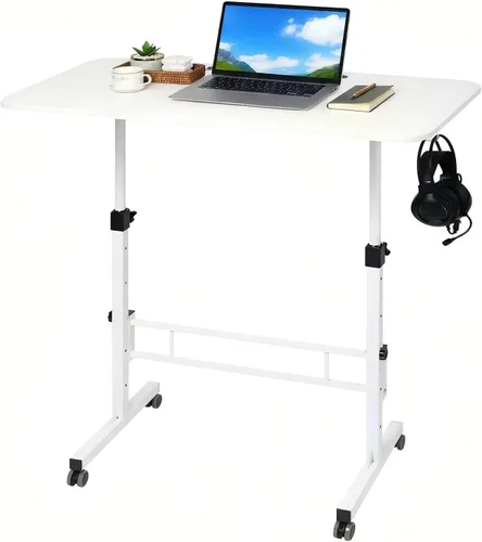 Miniatura 7 de Escritorio de pie ajustable con ruedas, escritorio portátil con ruedas, mesa pequeña para computadora portátil para oficina en casa, estación
