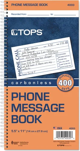 Miniatura 2 de TOPS Libro de formularios de mensajes para teléfono, duplicado sin carbono, 2.75 x 5 pulgadas, 400 juegos por libro (4003)