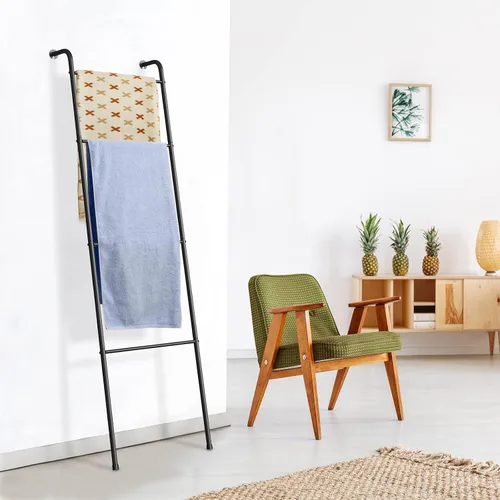Miniatura 4 de ABQ Escalera para Mantas Toallero al Aire Libre para Piscina, Soporte Decorativo de Metal para la Sala de Estar Baño, Negro