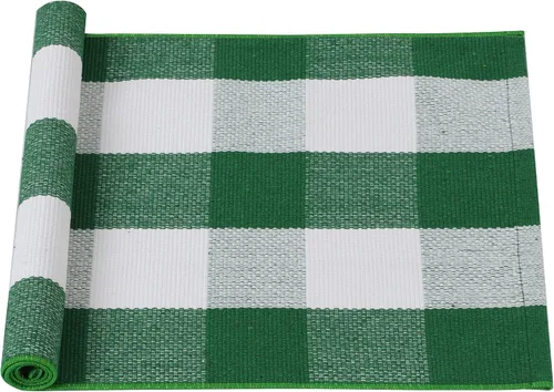 Miniatura 10 de uxcell Alfombra de cuadros de búfalo, alfombra para exteriores, tapete de puerta en capas, alfombras de algodón a cuadros, tapete para porche