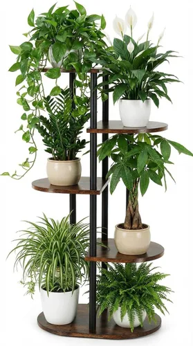 Miniatura 8 de Soporte escalonado para plantas de interior, estante alto de madera para plantas de 6 niveles y 7 macetas para múltiples plantas de flores, soporte