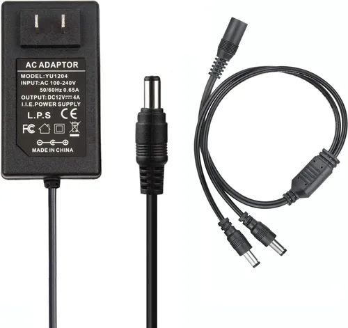 COOLM Adaptador de corriente 12V 4A AC 100-240V a DC 12V 4000mA Fuente de alimentación Adaptador de 48W con 0.217 in x 0.083 in Cable divisor de