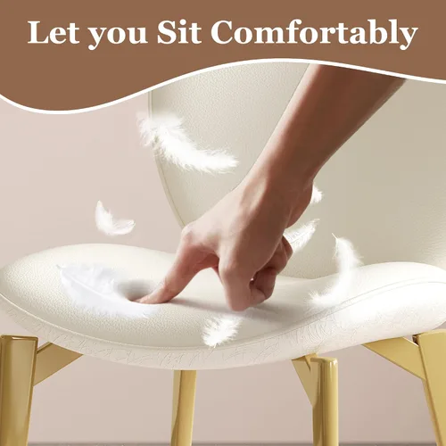 Miniatura 5 de Montary Juego de 2 sillas de comedor, modernas sillas de comedor con patas de acero dorado, elegantes sillas de piel sintética beige con respaldo