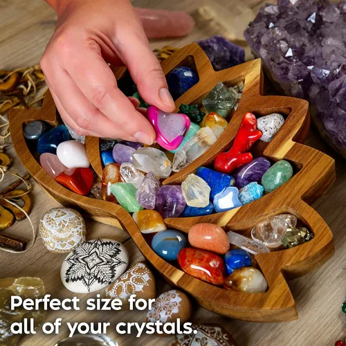 Miniatura 6 de Bandeja de Exhibición de Cristal Lotus – Muestra Tus Gemas, Piedras Curativas y Tesoros – Cuenco de Madera para Rocas de 11"x7", Soporte de Cristal