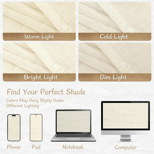 Miniatura 8 de LAMIT Cortinas de lino beige de 30 pulgadas de largo para ventanas pequeñas, cortinas semitransparentes filtrantes de luz, pestaña trasera