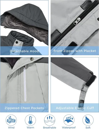 Miniatura 6 de ZSHOW Chaqueta de esquí impermeable para niños a prueba de viento con capucha, ropa deportiva de montaña para exteriores, Nieve, 6-20