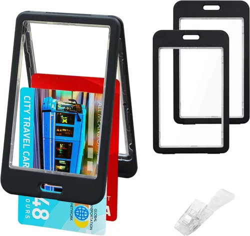 Miniatura 8 de Paquete de 3 soportes horizontales para tarjetas de identificación transparentes de doble cara, impermeable, resistente, para tarjetas