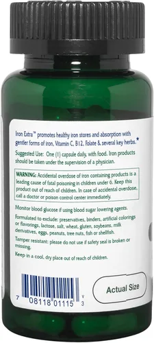 Miniatura 3 de Vitanica Iron Extra, suplemento de hierro de absorción mejorada con vitamina C 500 mg, metilfolato 400mcg, vitamina B12 500mcg, calcio, muelle