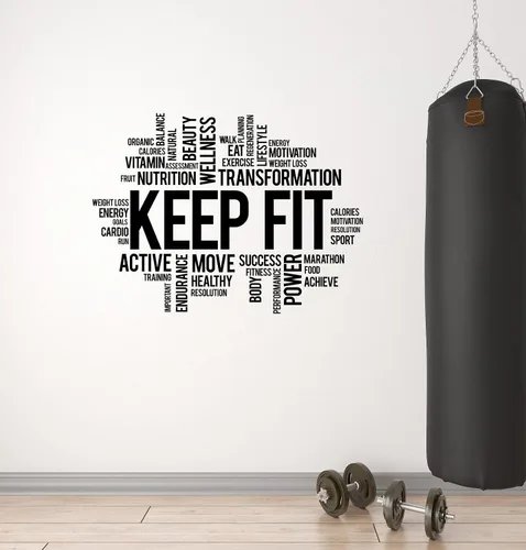 Adhesivo de pared de vinilo para mantener en forma, gimnasio en casa, motivación, motivación, salud, deportes, mural (ig6446), negro
