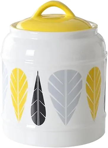 Recipiente de cocina hermético con tapas, diseño simple y fresco recipiente de cerámica para almacenamiento de alimentos - Hojas amarillas (25.4 fl