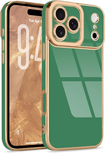 Miniatura 101 de Lafunda Diseñada para iPhone 13 Pro, fundas lujosas con chapado lindo para mujeres y niñas, elegante borde dorado, a prueba de golpes, TPU con funda