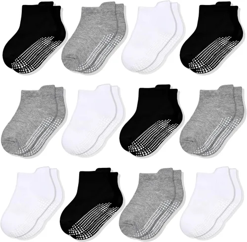 Miniatura 11 de ELUTONG - Calcetines antideslizantes para niños pequeños, paquete de 12 pares, calcetines de tobillo con agarre para bebés, niños y niñas de 0 a 7