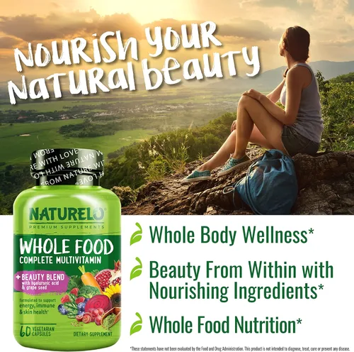 Miniatura 8 de NATURELO Whole Food Beauty Multivitamínico, 60 unidades de péptido de colágeno en polvo, 45 porciones