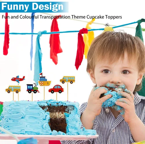 Miniatura 5 de Paquete de 30 adornos para cupcakes de transporte, para automóvil, camión, tren, avión, barco, fiesta, decoración de tartas para niños, cumpleaños