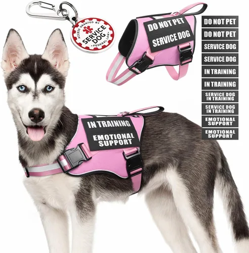 Miniatura 15 de Arnés de chaleco para perro de servicio+Etiqueta de identificación+10 parches, etiqueta de perro de servicio metálica y chaleco reflectante de apoyo