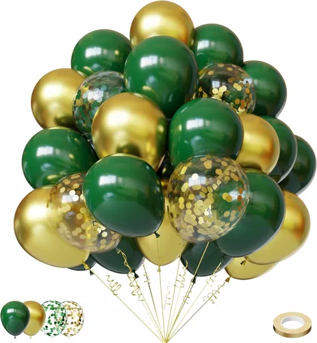 Lukiituke - Globos verdes y dorados, 57 globos de 12 pulgadas verde oscuro y dorados para cumpleaños, graduación, día de San Patricio, decoraciones