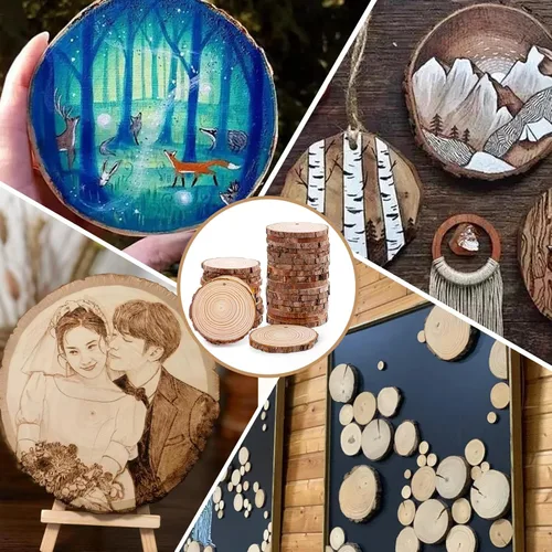 Miniatura 5 de 30 paquetes de rebanadas de madera para manualidades, 2.4-2.8 pulgadas de rondas de madera natural sin acabar con corteza de árbol. Círculos