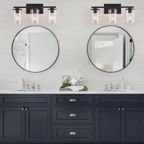 Miniatura 3 de Fabulis Lámpara de tocador con 3 lámparas clásicas de baño, moderna lámpara de pared con pantalla de vidrio transparente, elegante aplique de pared