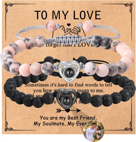 Miniatura 7 de ROSI - Pulseras personalizadas a juego para parejas con imagen en el interior para hombres y mujeres, pulsera personalizada con fotos, aniversario