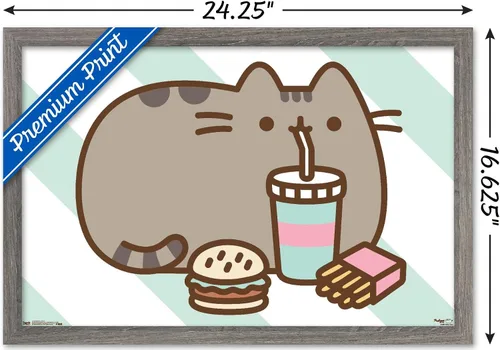 Miniatura 3 de Trends International Pusheen - Póster de pared de alimentos, 14.725 x 22.375 pulgadas, versión enmarcada de madera de granero