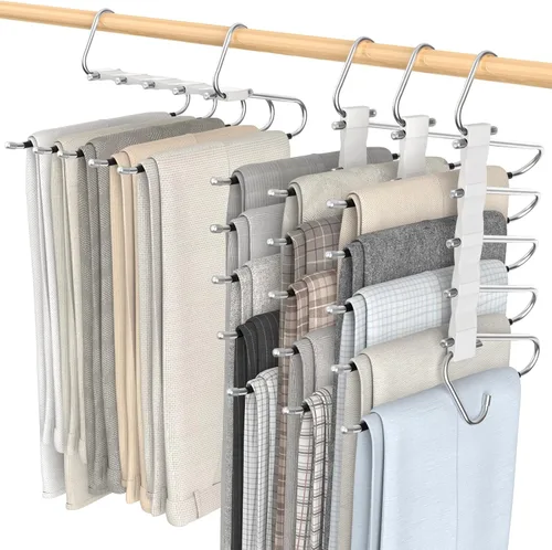Loretoy Paquete de 4 perchas para pantalones que ahorran espacio, estante multifuncional antideslizante para pantalones, tubo de acero inoxidable