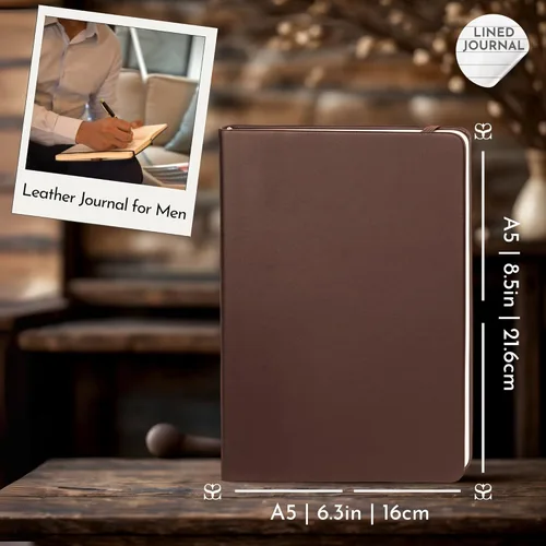 Miniatura 3 de SETTINI Cuaderno de diario para escribir, cuaderno de tapa dura de cuero vegano – Bucle para bolígrafo, bolsillos traseros y diseño plano, 120 GSM