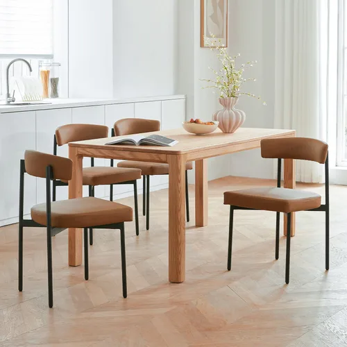 GrandNoor Juego de 4 sillas de comedor de piel sintética marrón, silla de cocina tapizada sin brazos, moderna silla de comedor con respaldo curvado