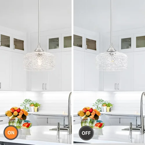 Miniatura 6 de Modernas luces colgantes de níquel cepillado para isla de cocina, lámpara colgante de baño con vidrio transparente, iluminación colgante sobre