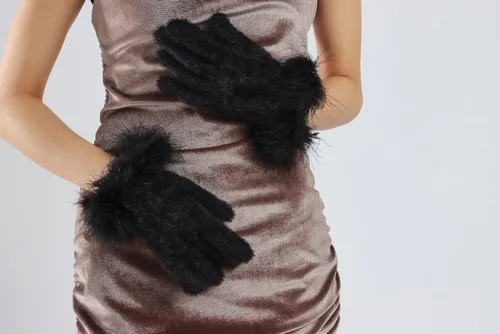 Miniatura 75 de Sahabowi Guantes de cuero para clima frío Manopla de lana cálida de invierno para mujeres