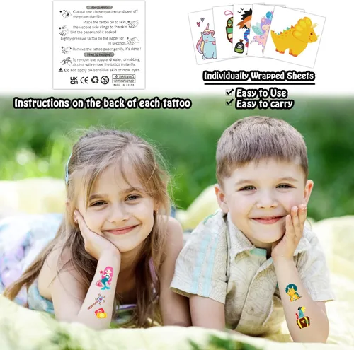 Miniatura 7 de partywind 408 hojas de tatuajes individuales para niños + 30 hojas de estilos mixtos brillantes tatuajes temporales para niños y niñas, rellenos
