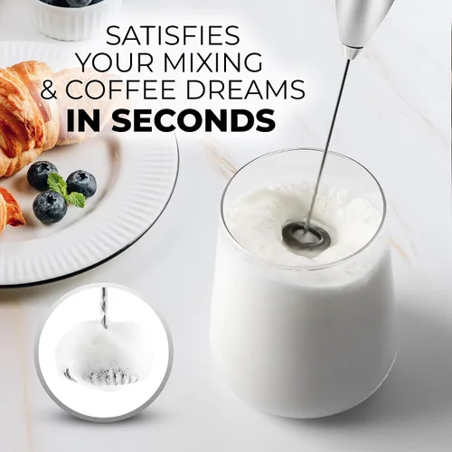 Miniatura 42 de Zulay Kitchen FrothMate Potente espumador de leche portátil y compacto para hacer espuma de mano, lattes, capuchinos Plateado transparente