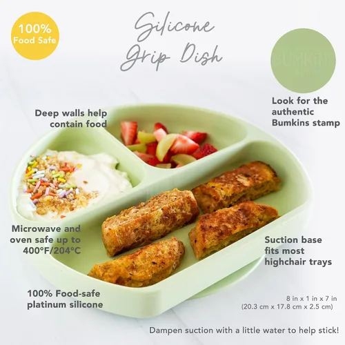 Miniatura 6 de Bumkins Plato de succión para niños pequeños y bebés, plato de agarre dividido de silicona para bebés y niños, destete LED para bebés, suministros