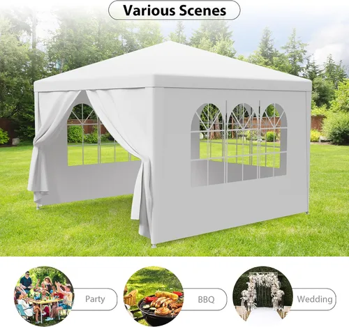 Miniatura 6 de LEMY Tienda de Fiesta, Carpa Gazebo para Exteriores de 10'x10' con Paredes Laterales Removibles y Ventanas, Tienda Blanca Resistente al Agua