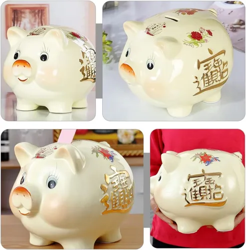 Miniatura 5 de LIFKOME Alcancía de cerámica para niños y adultos, creativa, divertida, para decoración del hogar, caja de dinero de 6.3 x 5.3 x 4.7 pulgadas, caja