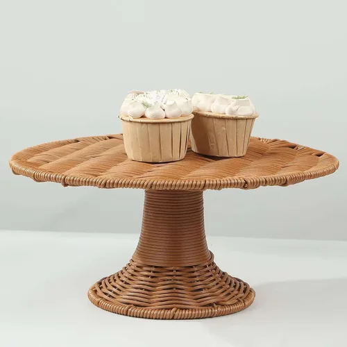 Miniatura 21 de Efavormart - Paquete de 2 elevadores de plástico transparente de 12 pulgadas con borde dorado para cupcakes y postres, soporte desechable para tartas