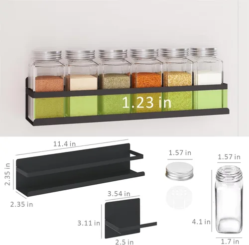 Miniatura 3 de Estante magnético para especias con frascos, estante magnético para especias para refrigerador, 24 tarros de especias con etiqueta, estantes Negro