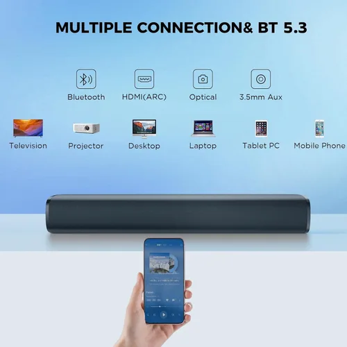 Miniatura 5 de MZEIBO Barra de sonido, barra de sonido de 50 W para Smart TV Bluetooth 5.3 altavoz de 17 pulgadas con ARC/óptica/AUX conexión envolvente para cine