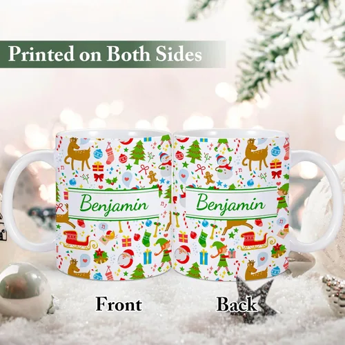 Miniatura 2 de Taza de cerámica de Navidad personalizada para niños, niñas, adultos con nombre personalizado, tazas de café de chocolate caliente, taza de té de 11