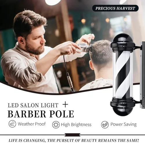 Miniatura 7 de Poste de luz de peluquero de 30 pulgadas, fuente de luz LED, luminoso superior, montaje en pared, accesorio de luz giratoria de barbería en blanco