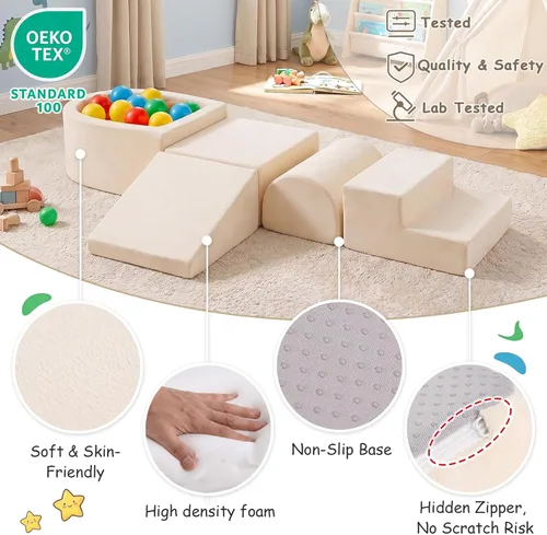 Miniatura 4 de Tiita Juego de bloques de espuma para escalar con pequeña piscina de bolas para bebé, juego de 5 piezas para gatear y escalar - Escalador suave