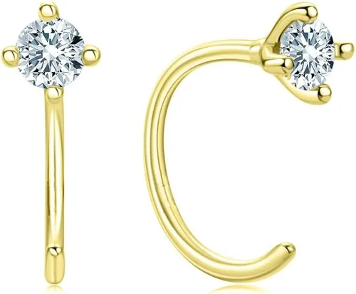 Aretes tipo dormilona de 0.32 quilates con diamantes naturales de cuatro puntas para mujer, claridad impecable, color D, muy buen corte, estilo