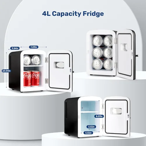 Miniatura 2 de YSSOA - Mini refrigerador con ventana de observación 4 litros, seis latas de 12 onzas, calentador y enfriador portátil, refrigerador compacto, 100%