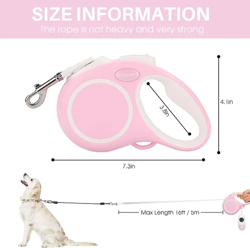 Miniatura 5 de Correa retráctil mejorada para perro con cable a prueba de mordidas y dispensador de bolsas de excrementos, correa resistente de 16 pies para perros