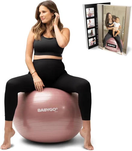 Miniatura 20 de BABYGO Pelota de Parto – Juego de pelota y libro de yoga para embarazo, trabajo de parto y ejercicio con enfoque en trimestres, fisioterapia
