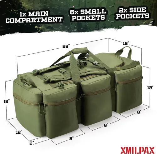 Miniatura 12 de Bolsa de lona militar grande de 100 L, bolsa de lona para despliegue, equipo deportivo, bolsa de equipaje de viaje con correas desmontables para AT
